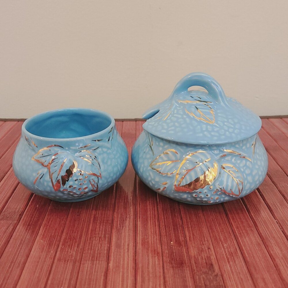 Vintage MCM Wade Golden Turquoise Bowls & Lid